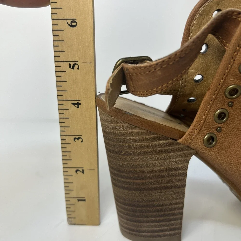 Lucky Brand Lorillar‎ Leather Peep-Toe Heeled Booties – Tan/Toffee – Size 9M